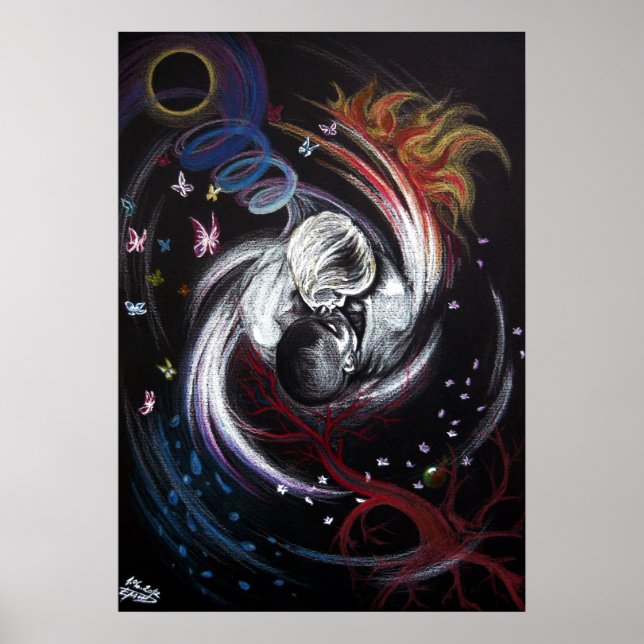 Poster Beijo casal Yin Yang Amor Arte de desenho surreal (Frente)