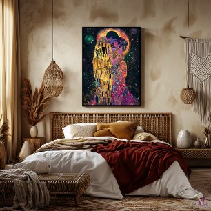 Poster Beijo Celestial Fantasy Art Nouveau