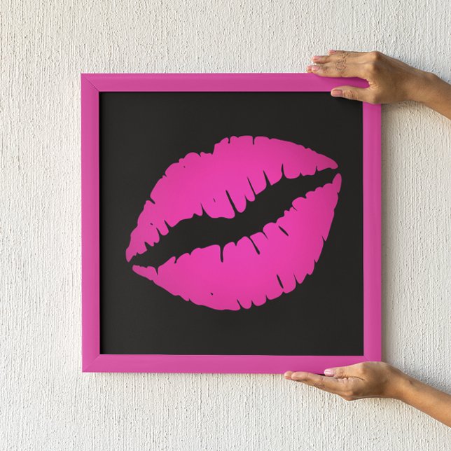 Póster Beijo de Batom Ombre Preto e Rosa Quente (Criador carregado)