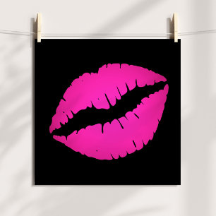 Póster Beijo de Batom Preto e Rosa Quente