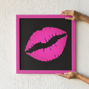 Póster Beijo de Batom Preto e Rosa Quente