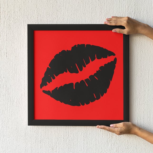 Póster Beijo de Batom Preto Gráfico em Vermelho (Criador carregado)