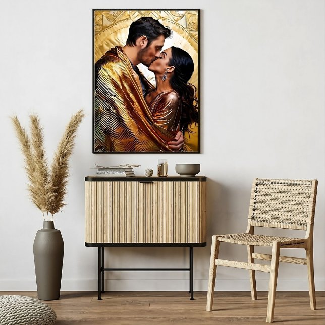 Póster Beijo de Casal passivo no Design Ouro ❤️ (Criador carregado)