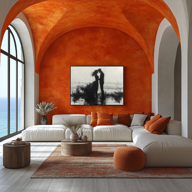 Poster Beijo de Casal Romântico em Placas pelo Mar (Criador carregado)