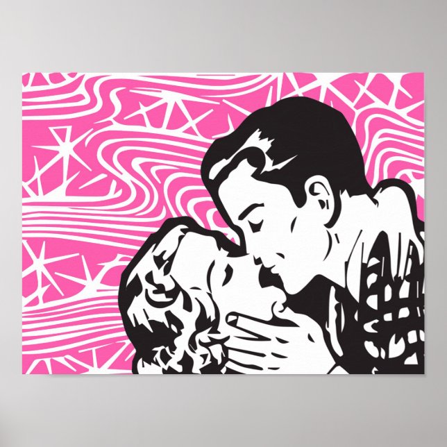 Póster Beijo em quadrinhos retrorreflector no fundo da vi (Frente)