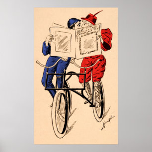 Poster Beijo em tandem da leitura do casal da bicicleta