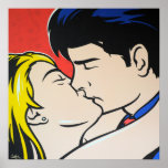 Poster Beijo Pop Art<br><div class="desc">Impressão de uma pintura de pop original por www.jamieleeart.com. Um belo casal preso num beijo amoroso.</div>