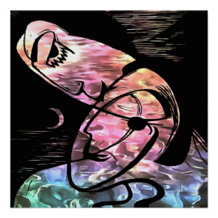 Póster Beijo por Lua e Abstrato