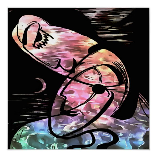 Póster Beijo por Lua e Abstrato (Frente)