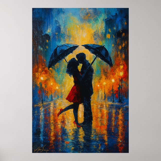 Poster Beijo Romântico na Chuva (Frente)