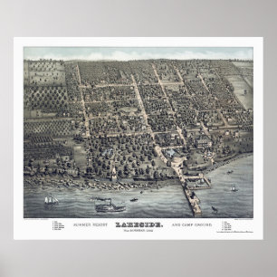 Póster Beira do lago, mapa panorâmico do OH - 1884