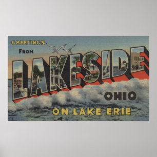 Poster Beira do lago, Ohio - Lago Erie - grande letra