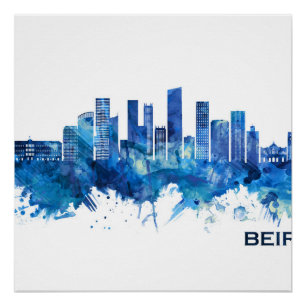 Póster Beirute Lebanon Skyline Blue