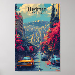 Poster Beirute Lebanon Vintage Art Viagem Illustração