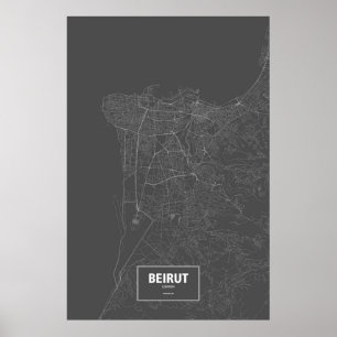 Póster Beirute, Líbano (branco no preto)