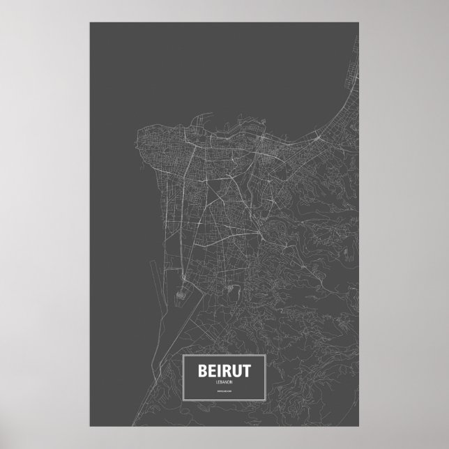 Póster Beirute, Líbano (branco no preto) (Frente)