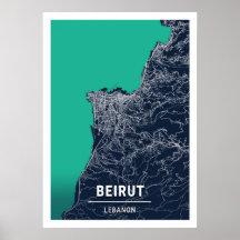 Beirute - Mapa da Cidade Azul-Escura do Líbano