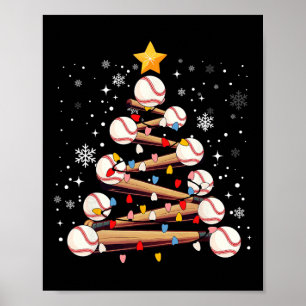 Poster Beisebol Árvore de Natal Light Xmas Baseball Boys 