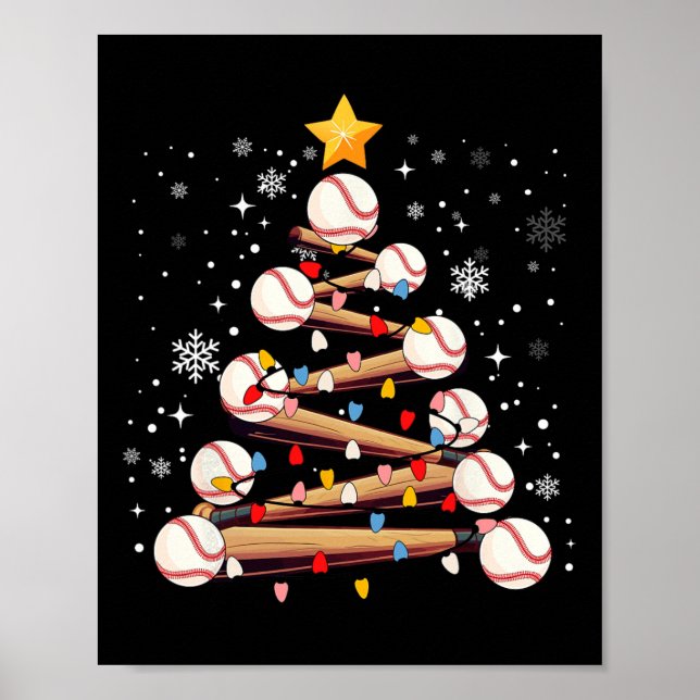 Poster Beisebol Árvore de Natal Light Xmas Baseball Boys  (Frente)