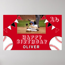 Poster Beisebol Ball Bunting Flags Red Foto Aniversário