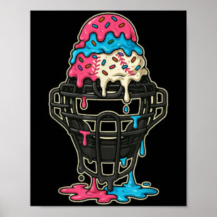 Poster Beisebol Capturador de Máscara com Sorvete de Base