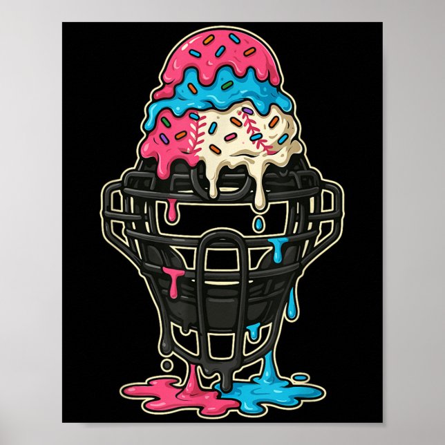 Poster Beisebol Capturador de Máscara com Sorvete de Base (Frente)