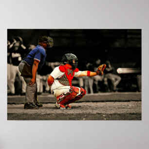 Poster Beisebol de 90 MPH rumo a apanhador e ump