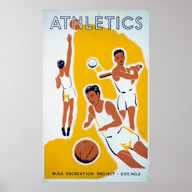 Poster Beisebol de basquetebol Vintage WPA (Frente)