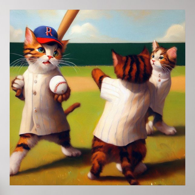Poster Beisebol de gatos (Frente)