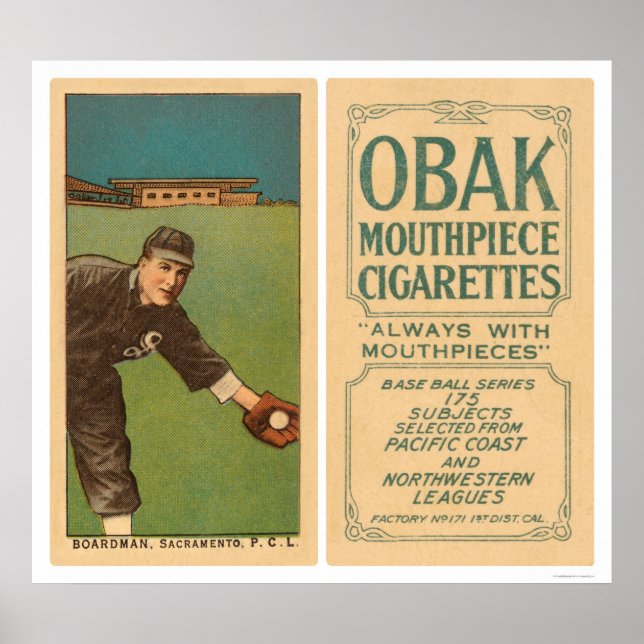 Póster Beisebol do Boardman Sacramento 1910 (Frente)