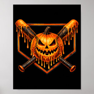 Poster Beisebol Drip Abóbora Assustador Fantasma Hallowee