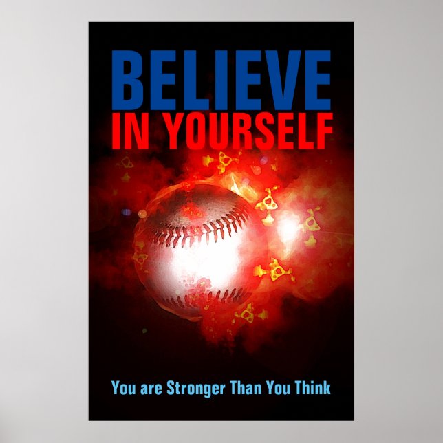 Poster Beisebol Motivacional Acredite em si mesmo (Frente)