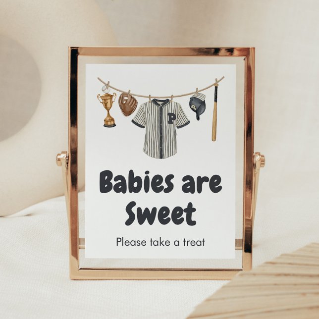 Poster Beisebol Pequenos Bebês Espelhosos São Doces (Baseball Little Slugger Clothesline Baby Shower Babies are Sweet Sign
)