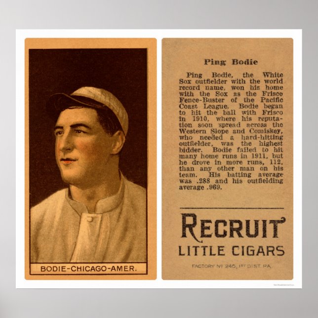 Póster Beisebol Ping Bodie White Sox 1912 (Frente)