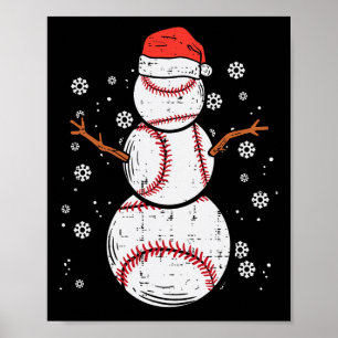 Poster Beisebol Snowman Xmas Christmas Sports Boys Wo