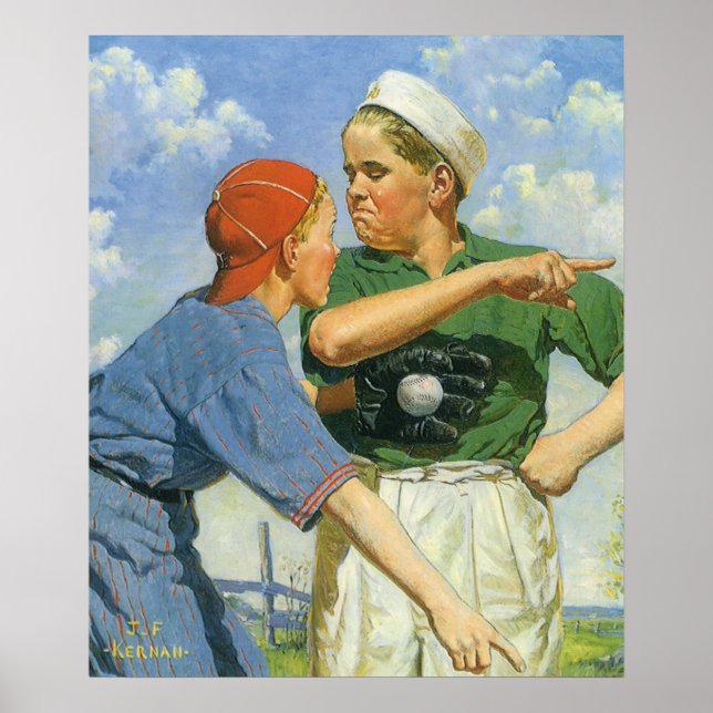 Póster Beisebol Vintage, Crianças, Meninos Jogando Esport (Frente)