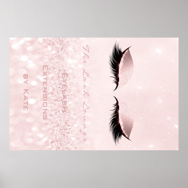 Poster Bela Adormecida Nome Salão Branco Rosa Rosa Lashes (Frente)