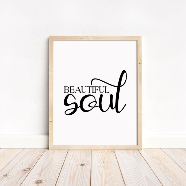 Poster Bela Alma - Boho Minimalista Motivacional  (Beautiful Soul - Boho Minimalist Motivational Poster in a neutral wooden frame)