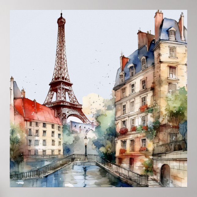 Poster Bela Aquarela de Viagem para Paris (Frente)