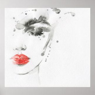 Poster Bela Aquarela: Ilustração Retrato Feminina