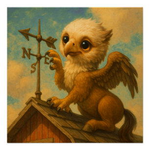 Póster Bela arte de fantasia engraçada hippogriff de olho