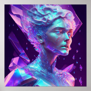 Poster Bela Arte de IA, Mulher Bonita e Gelada como Vidro