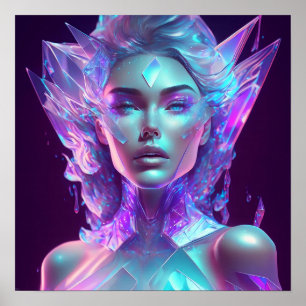 Poster Bela Arte de IA, Mulher de Vidro Gelado e Bonita