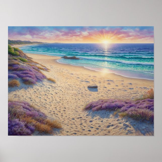 Poster Bela Arte de Ondas e Costa da Praia (Frente)