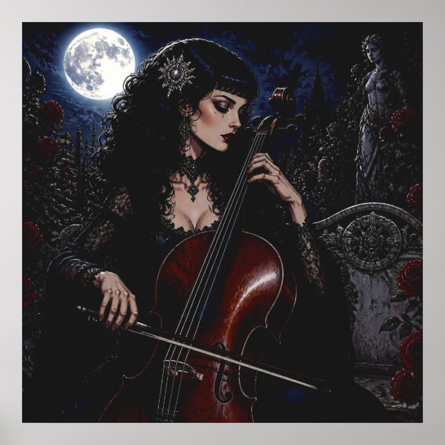 Poster Bela Beleza Gótica Tocando o Violoncelo (Frente)