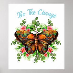 Poster Bela Borboleta Colorida e Flor da Natureza
