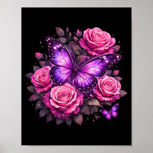 Poster Bela Borboleta Roxa Rosa Amantes de Borboletas