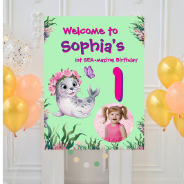 Poster Bela Branca Floral Salion Aniversário Bem-vindo