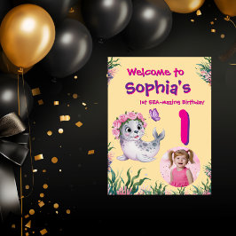 Poster Bela Branca Floral Salion Aniversário Bem-vindo