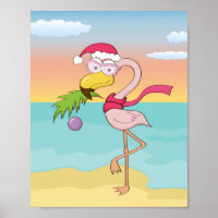 Bela caricatura de Natal flamingo na praia